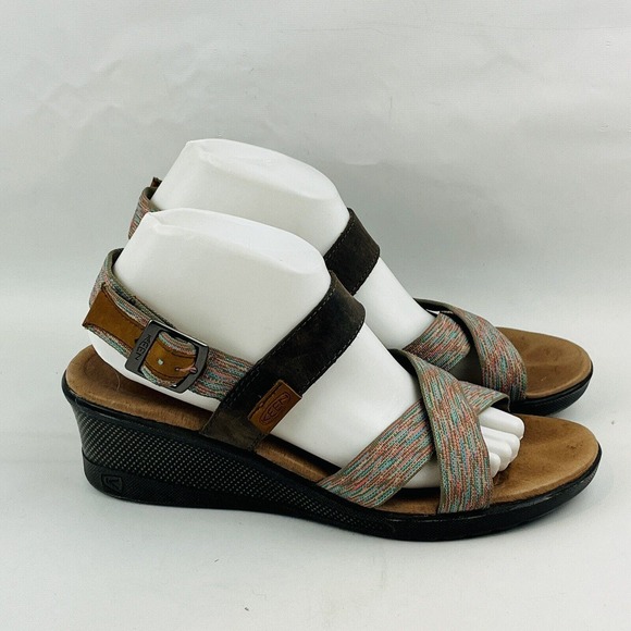 Womens 10 Keen Skyline Brindle Wedge Sandals Multi Open Toe Buckle Ankle Straps - Picture 2 of 10